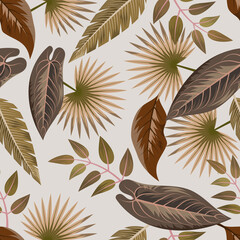 Fototapeta na wymiar Seamless pattern with tropical beautiful leaves exotic background.