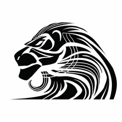 stylized lion head in profile, logo, isolated object on a white background, vector illustration,