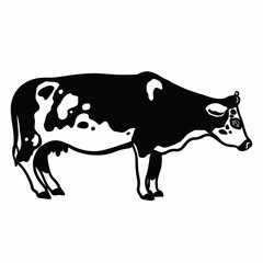 stylized black cow with bowed head, logo, isolated object on white background, vector illustration,