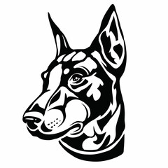 stylized doberman head, logo, isolated object on a white background, vector illustration,