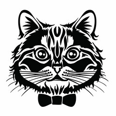 Obraz premium stylized head of a cat in black with a bow tie, logo, isolated object on a white background, vector illustration,