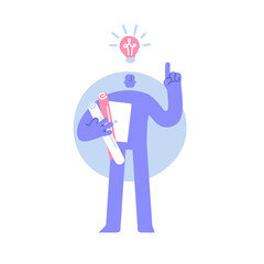 Flat modern character inspired and having great idea. Innovation, inspiration, new ideas concept. Business Concept illustration with man taking part in business activities