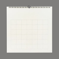 White calendar paper background with grid line of table. Wall calendar on gray background.
