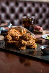 Perfect Burger Fried Chicken French Fries Bacon Barbecue Sauce Onion Rings Fast Food