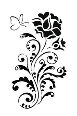 Silhouette roses and leaves. Flowers tattoo vector illustration.
Laser cutting template of openwork vector silhouette.
A card carved in vintage style for Valentine's Day.