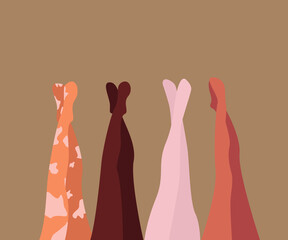 legs of girls with different skin types (vitiligo legs, albinos legs)