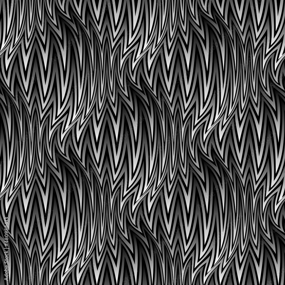 Poster vector embossed repeatable pattern of spiky flaps. optical art monochrome texture for wallpaper desi