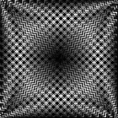 Symmetric op art of gradient striped moire pattern. Psychedelic monochrome tile background design. - obrazy, fototapety, plakaty