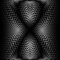 Optical art symmetric pattern of gradient zigzag stripes. Psychedelic monochrome background design.