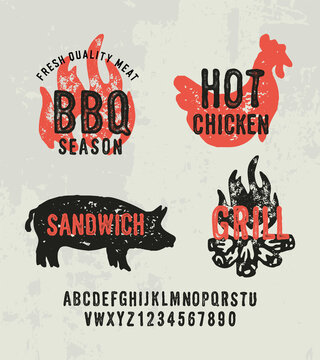BBQ Textured Font. Retro Typeface. Vector
