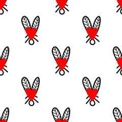 Fototapeta na wymiar Seamless background with heart-shaped flies. Vector illustration