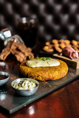 Perfect Burger Fried Chicken French Fries Bacon Barbecue Sauce Onion Rings Fast Food