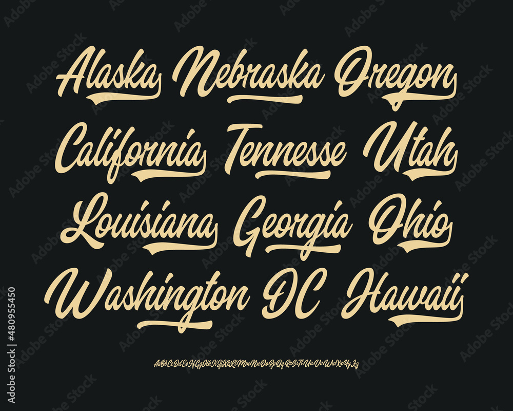 Aufkleber brush script lettering font with lettering set. vector