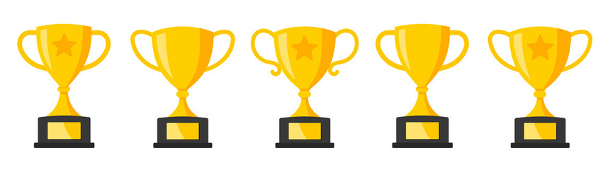 Trophy cup in flat style set. Trophy cup icon collection vector - obrazy, fototapety, plakaty
