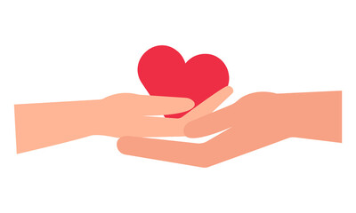 Two hands holding heart isolated on white background. Charity. Valentine's Day. Vector illustration