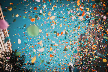 background of confetti in the air celebration in the city
