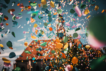 background of confetti in the air celebration in the city