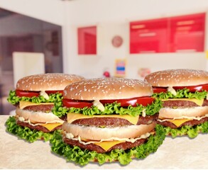 Three mini burgers kids meal concept