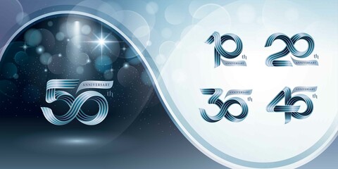 Set of 10 to 50 years Anniversary logo design, Celebrating Anniversary Logo. Twist Infinity Three line ribbon