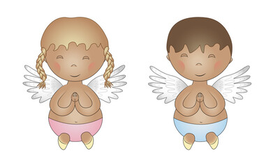 Little angels isolated on a white background. Vector