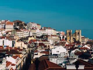 View of Lisbon's Baixa district including the iconic Se Cathedral, Portugal