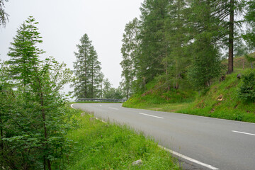 Alpine mountains in Austria. Grosglockner road in fog