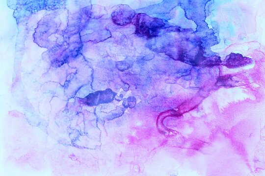 Light lilac watercolor background. Transparent lines and spots. Paint leaks and ombre effects. Abstract hand-painted image. © Olirina