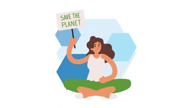 Ecologist Woman Seated With Banner Animation