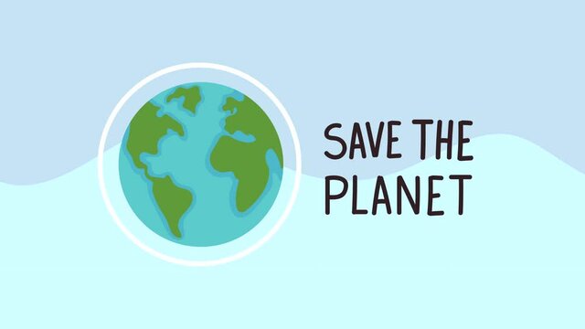 ecology earth planet with save lettering animation