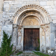 Fototapeta na wymiar Portal of the Saint Just Basilica, in Valcabrère, Haute Garonne, Occitanie, France