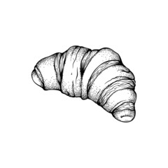 Black Engraved croissant Sweets Graphic Isolated Illustration