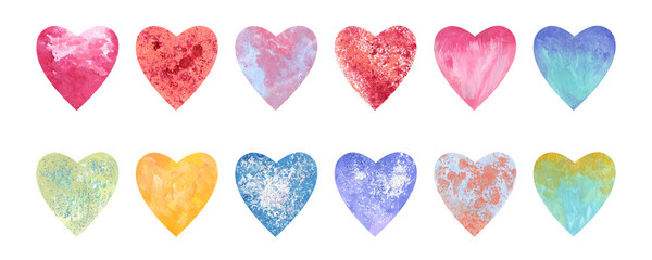 set of colorful hearts on a white background.