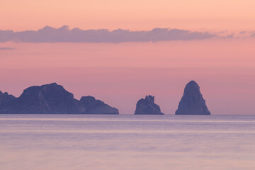 Fototapeta na wymiar medes islands at sunrise from pals beach