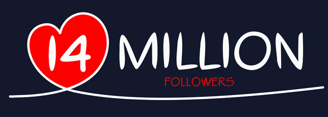 14000000 followers thank you celebration, 14 Million followers template design for social network and follower, Vector illustration.