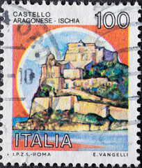 Italy - circa 1980: a postage stamp from Italy showing the Castles- Ischia