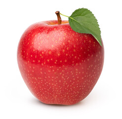 fresh red apple with leaves isolated on white background, cut out.