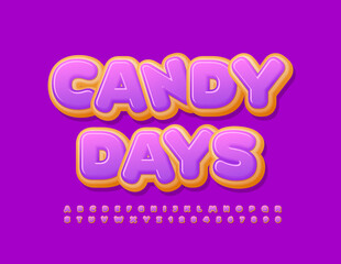 Vector sweet sign Candy Days. Purple icing Font. Tasty Alphabet Letters and Numbers set