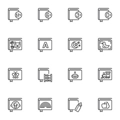 Childrens Books line icons set