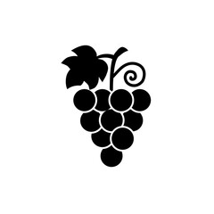 Grape bunch with a leaf, black icon, logo. Isolated on white background vector illustration.