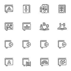 Books for childrens line icons set