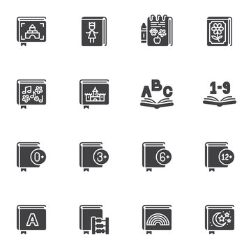 Books for childrens vector icons set