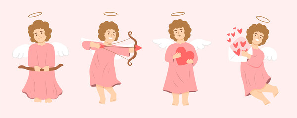 Hand drawn flat cupid character collection
