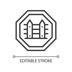 Country borders linear icon. Homeland security. State barrier. Thin line customizable illustration. Contour symbol. Vector isolated outline drawing. Editable stroke. Pixel perfect. Arial font used