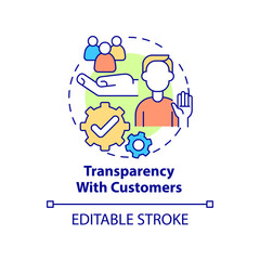Transparency with customers concept icon. Trustful company service. Business abstract idea thin line illustration. Isolated outline drawing. Editable stroke. Roboto-Medium, Myriad Pro-Bold fonts used