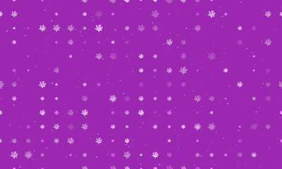 Seamless background pattern of evenly spaced white coral symbols of different sizes and opacity. Vector illustration on purple background with stars