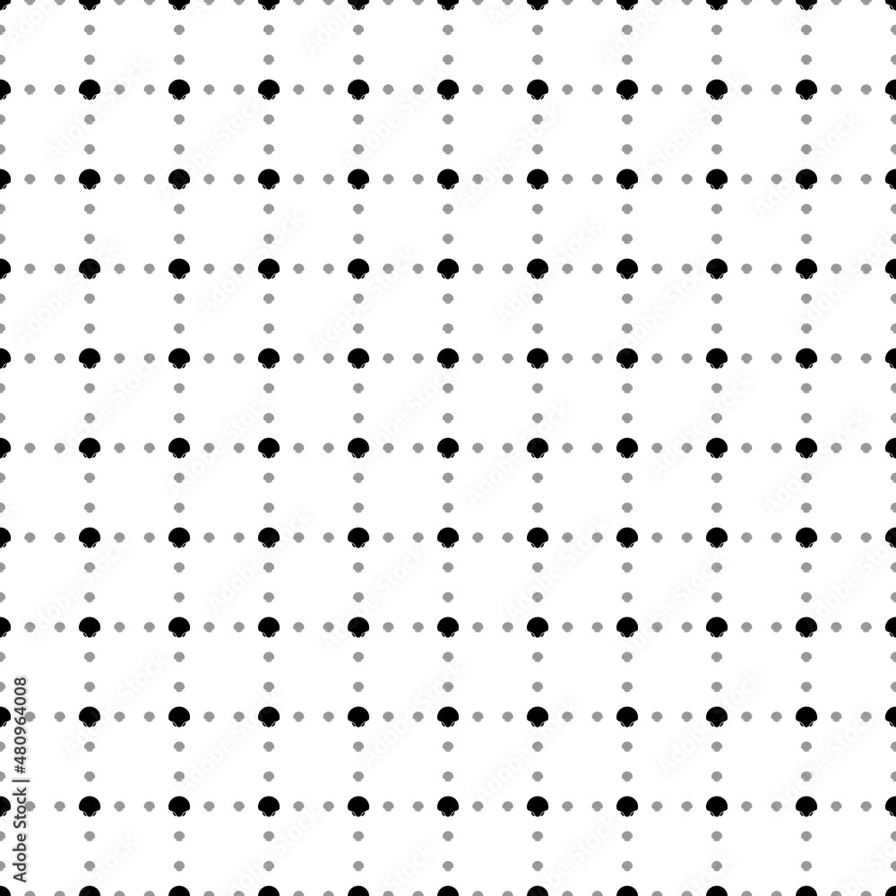 Poster square seamless background pattern from black sea shell symbols are different sizes and opacity. the