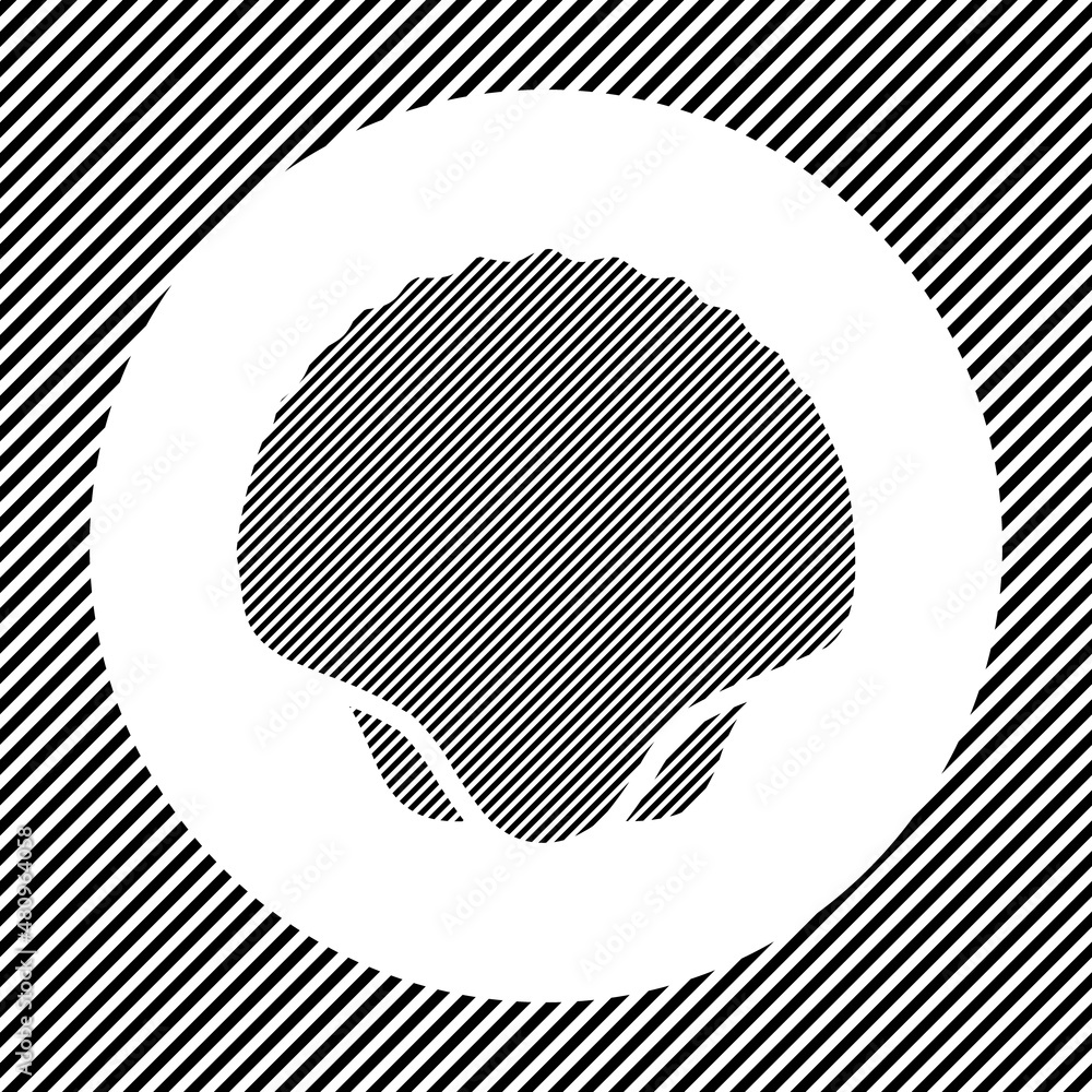 Poster a large sea shell symbol in the center as a hatch of black lines on a white circle. interlaced effec