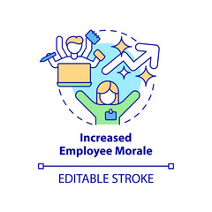 Increased employee morale concept icon. Benefits of business transparency abstract idea thin line illustration. Isolated outline drawing. Editable stroke. Roboto-Medium, Myriad Pro-Bold fonts used