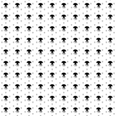 Square seamless background pattern from geometric shapes are different sizes and opacity. The pattern is evenly filled with big black jellyfish symbols. Vector illustration on white background