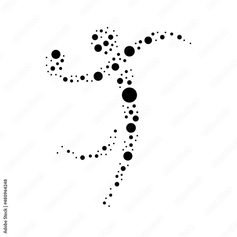 Poster a large handball symbol in the center made in pointillism style. the center symbol is filled with bl